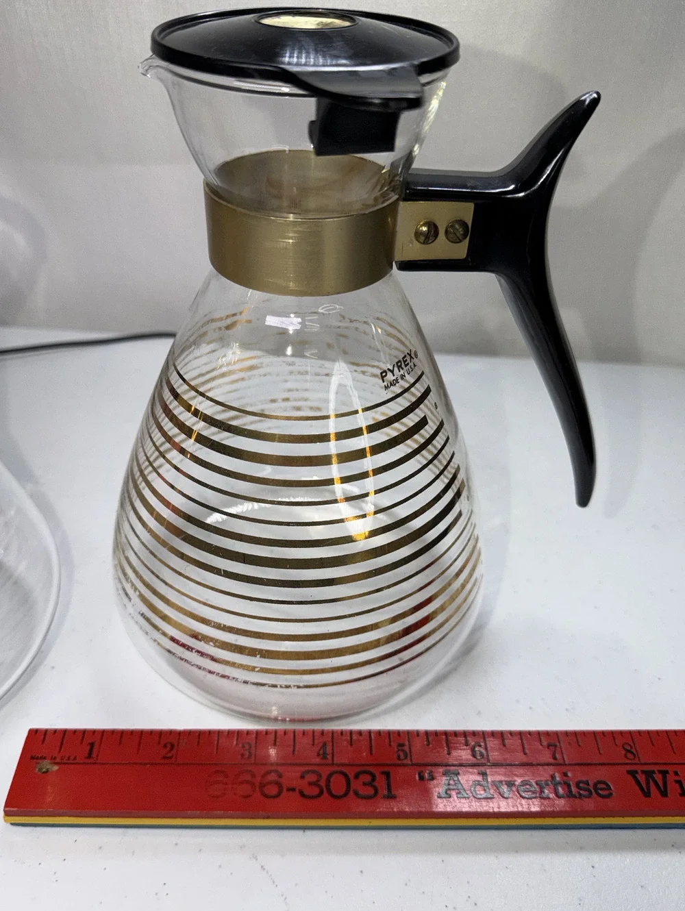 2 1960's Vintage Pyrex Coffee Carafe & Flameware Coffee Pot Lot Gold Mid Century